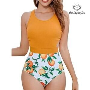 Mollybell Tropical Cut Out Racerback One Piece Swimsuit Size L